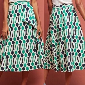 Eva Franco Anthropologie Novelty Print Boho Whimsycal A-line Skirt Spoon Sz 2
